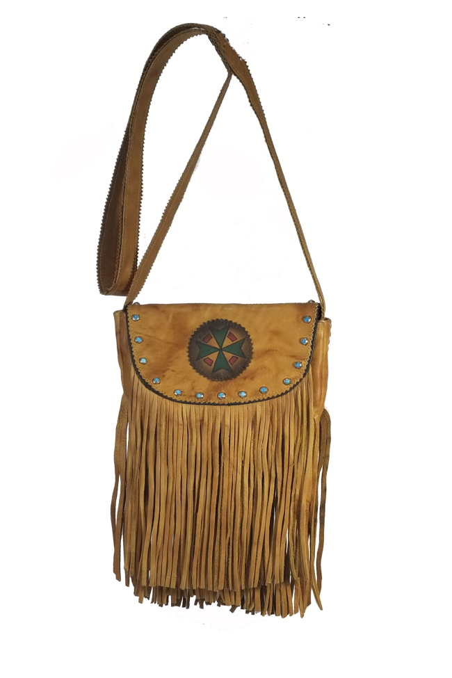 (image for) Stone Southwestern Medium Size Leather Cross Body Shoulder Bag